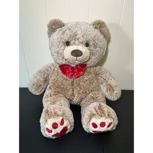 Teddy Bear Red Bow Paws XL Velvet Brown Plush
